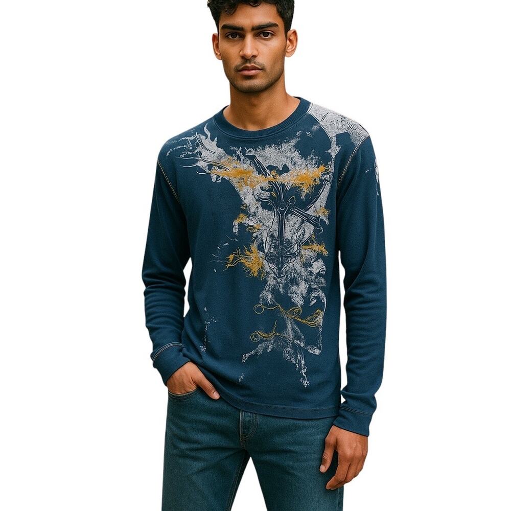 Archaic X Couture Y2K Skull Cross Grunge Emo Goth Affliction Style Thermal Lge
